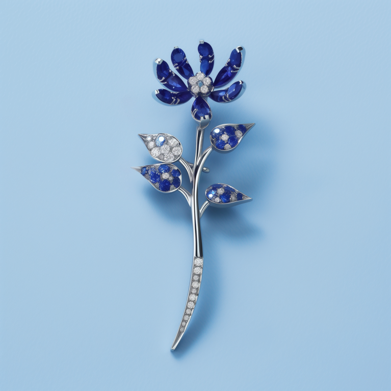Elegant 18k Gold Sapphire and Diamond Flower Lapel Brooch
